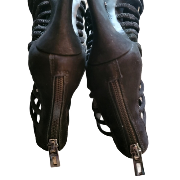 SCHUTZ BLACK SUEDE GLADIATOR OPEN TOE HEELS - Picture 7 of 14